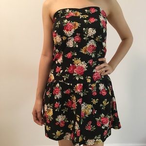 Strapless floral dress with padded bra
